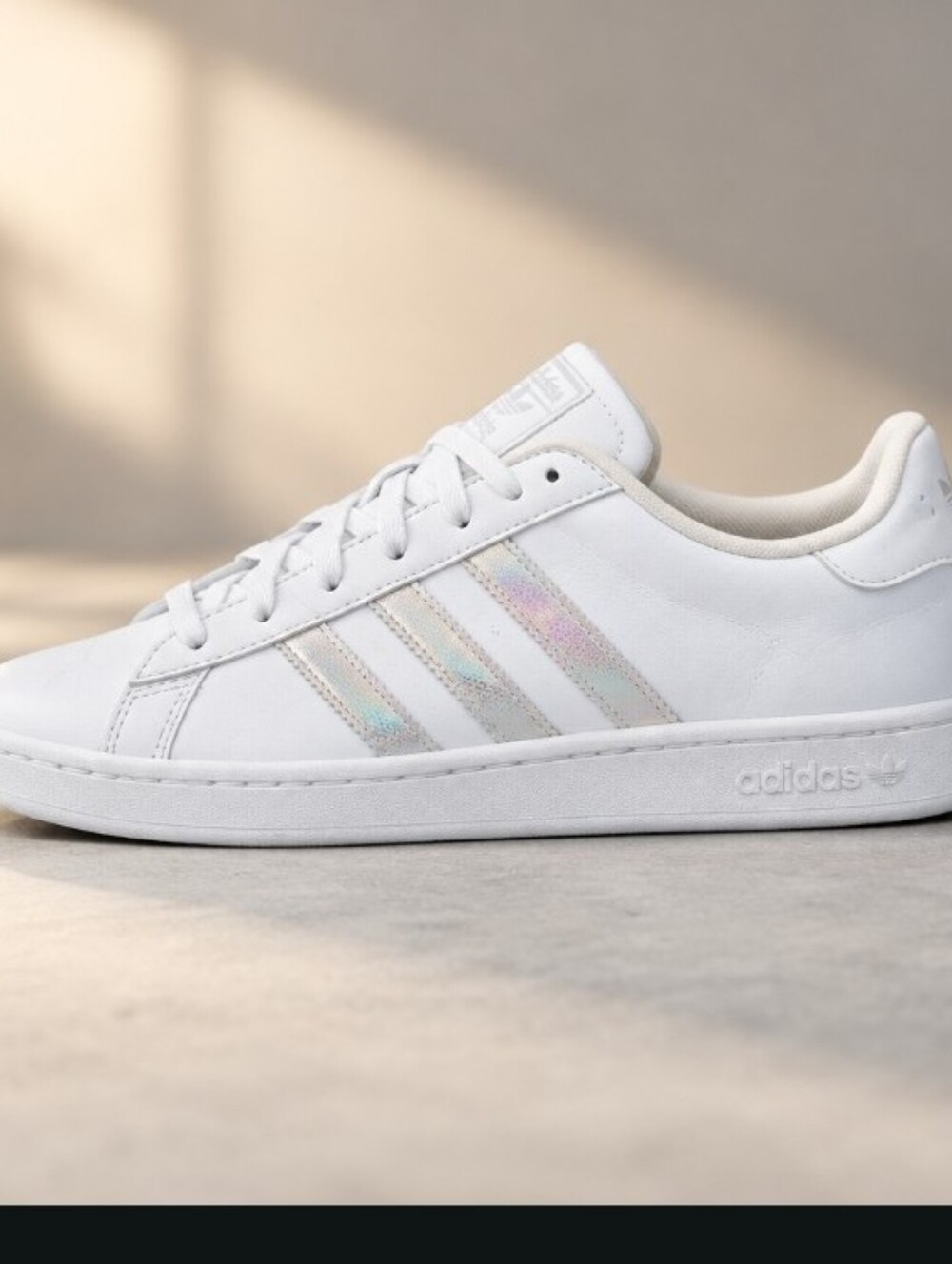 adidas White Women's Sneakers with Iridescent Three Stripes